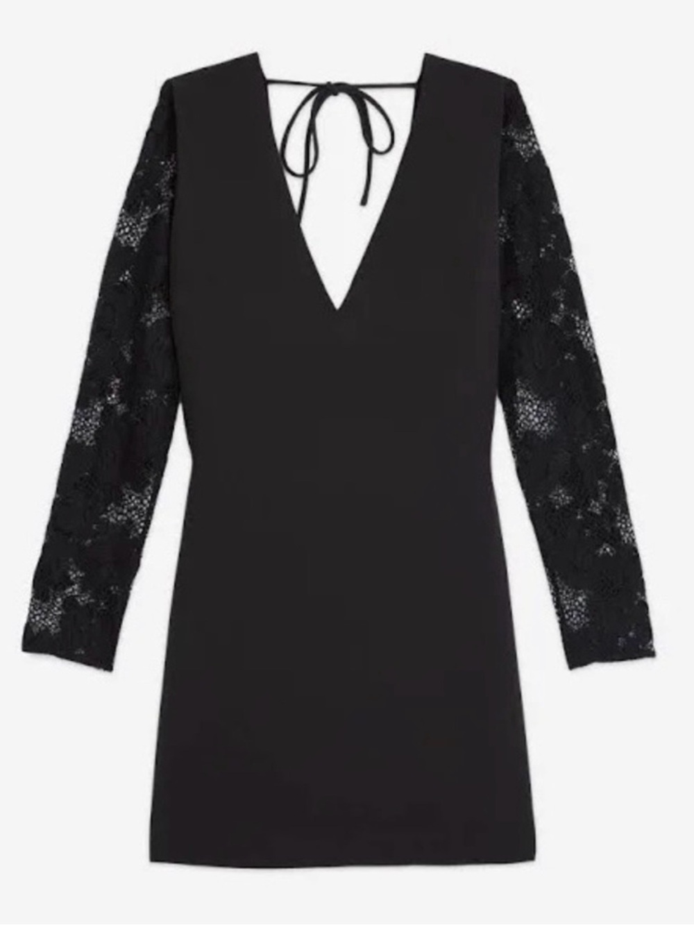 NWT The Kooples Black Mini Dress with Lace Long Sleeves